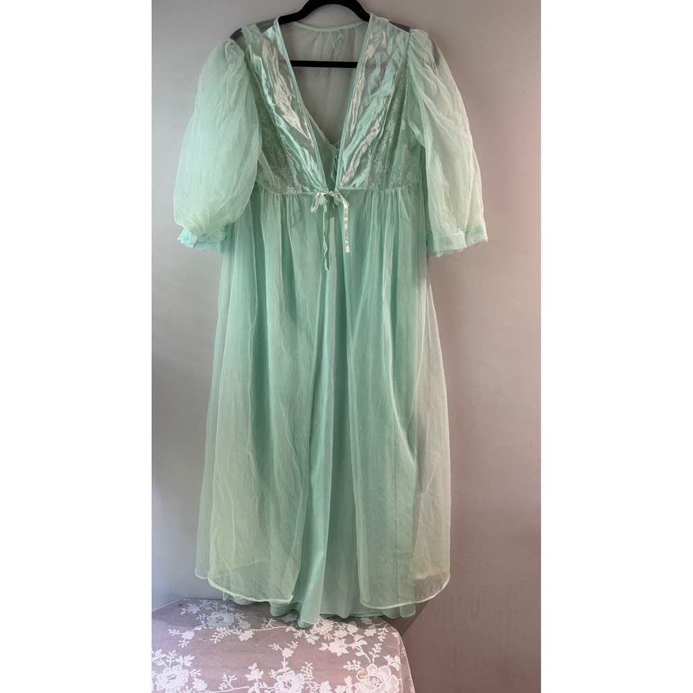 Erica-Loren Peignoir Set Womens Medium Mint Green Excellent Vintage Lace Robe